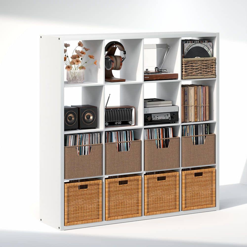 Cubicle White 16-Cube Media Storage Shelf with 1.2 Extra Thick Vinyl Record Storage