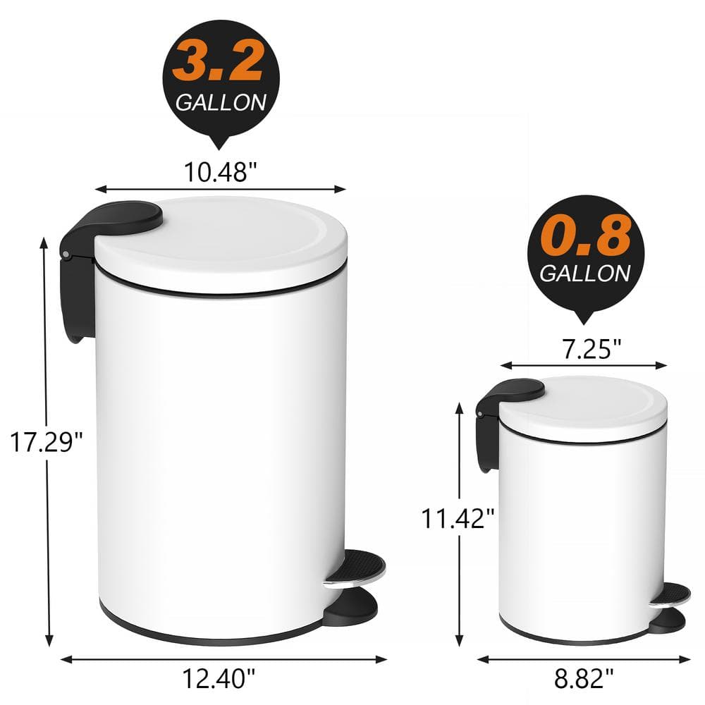 White Metal Step-On Trash Can Combo with Pedal