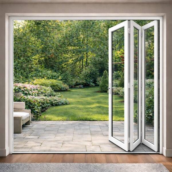 72 in. x 80 in. Right Swing/Outswing White Aluminum Folding Patio door