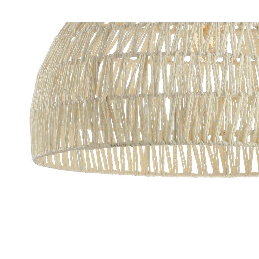 Campana 20" Cream Woven Rattan & Iron LED Pendant with Adjustable Drop