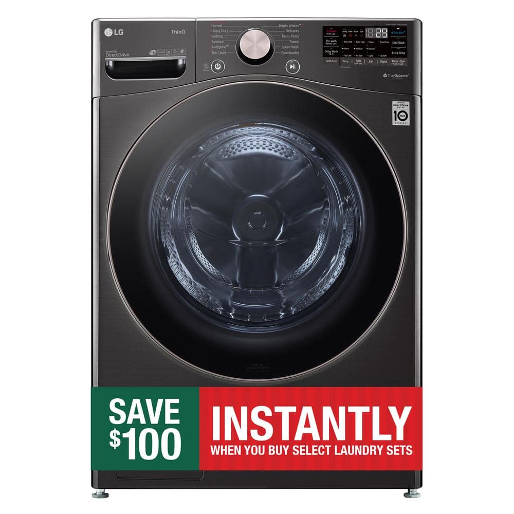 LG 4.5 Cu. Ft. Stackable SMART Front-Load Washer in Black Steel with Steam and TurboWash360 Technology