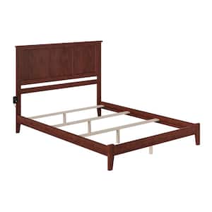 Madison Walnut Solid Wood King Traditional Panel Bed with Open Footboard and Attachable Turbo Device Charger