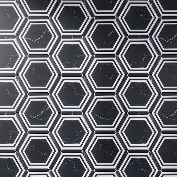 MOLOVO Ontario Night Black Hexagon 8.58 in. x 9.89 in. Matte Porcelain Floor and Wall Tile (8.07 sq. ft./Case)