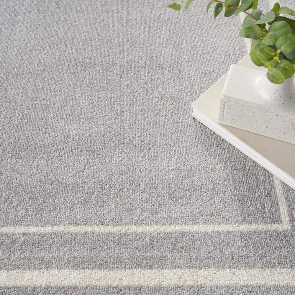 Grey and Ivory Square Reversible Indoor Outdoor Rug