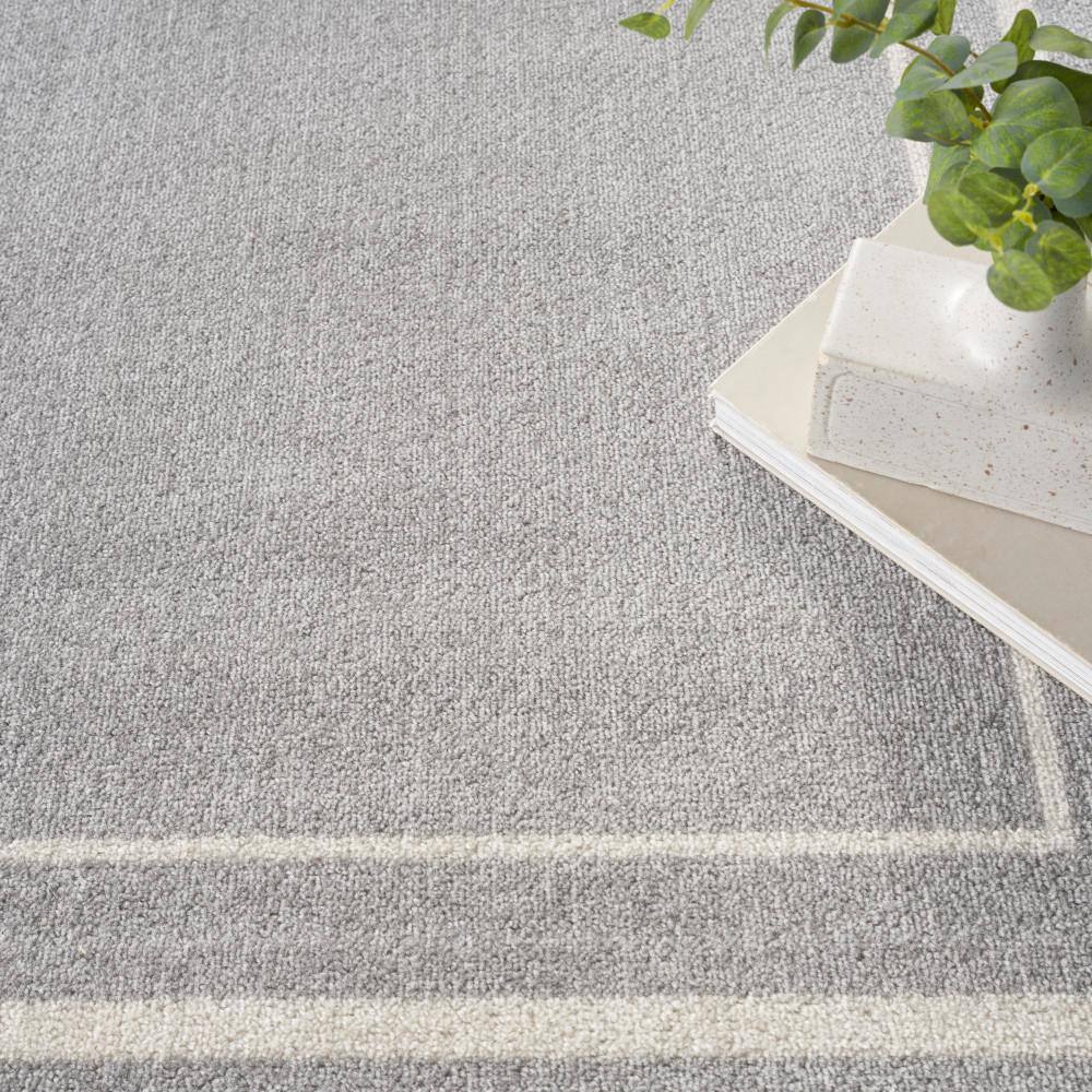 Grey and Ivory Square Reversible Indoor Outdoor Rug