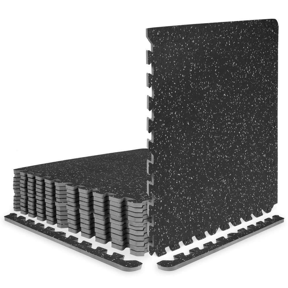 CAP Puzzle Exercise Mat Black 24 in. x 24 in. x 0.5 in. EVA Foam  Interlocking Tiles with Border (48 sq. ft.) MTS2-1206AM - The Home Depot