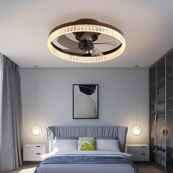 19.7 in. Smart Indoor Brown Low Profile Standard Ceiling Fan with Integrated LED