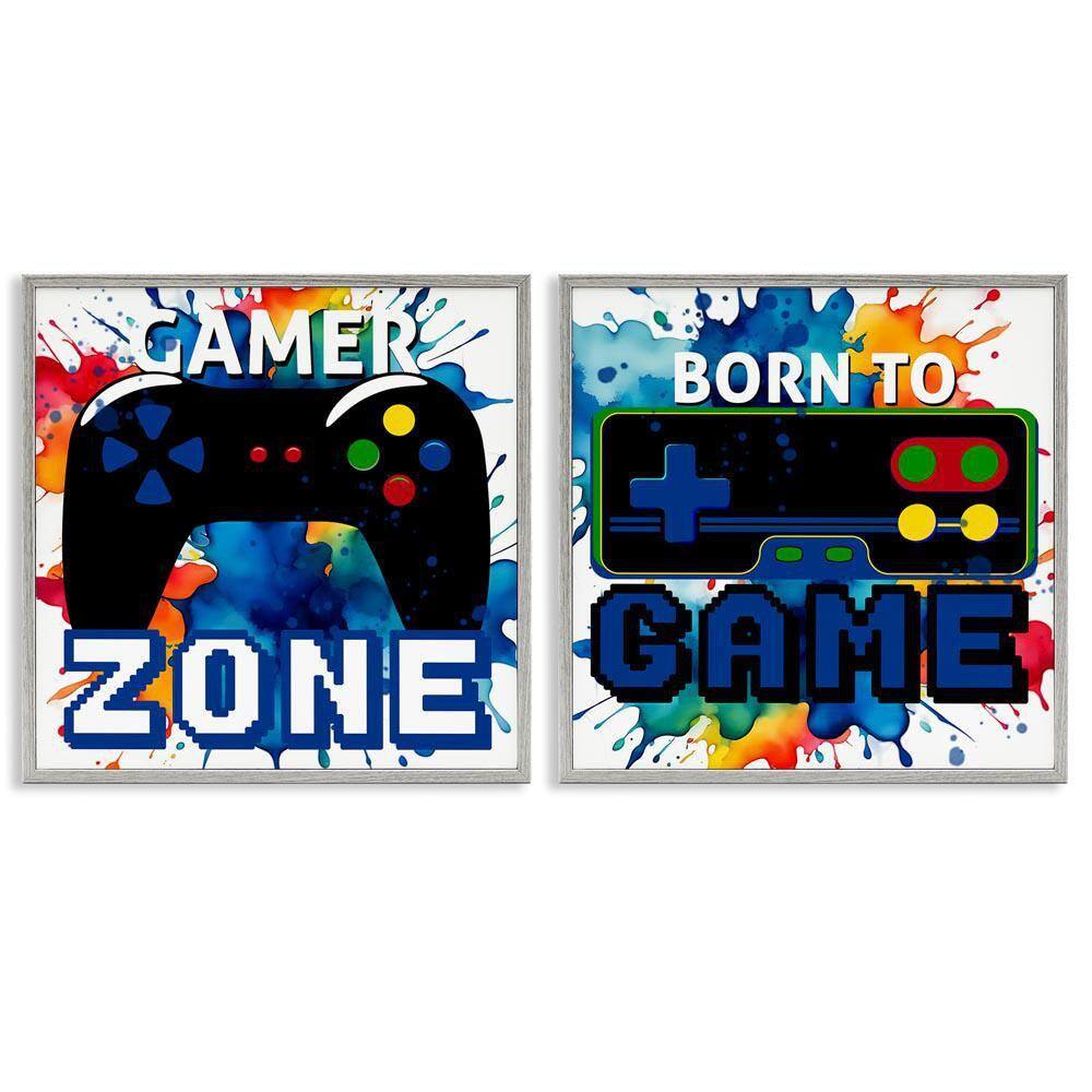 Gamer Zone on Splash by Kim Allen 2-Piece Gray Framed Typography Giclee Art Print 17 in. x 17 in.