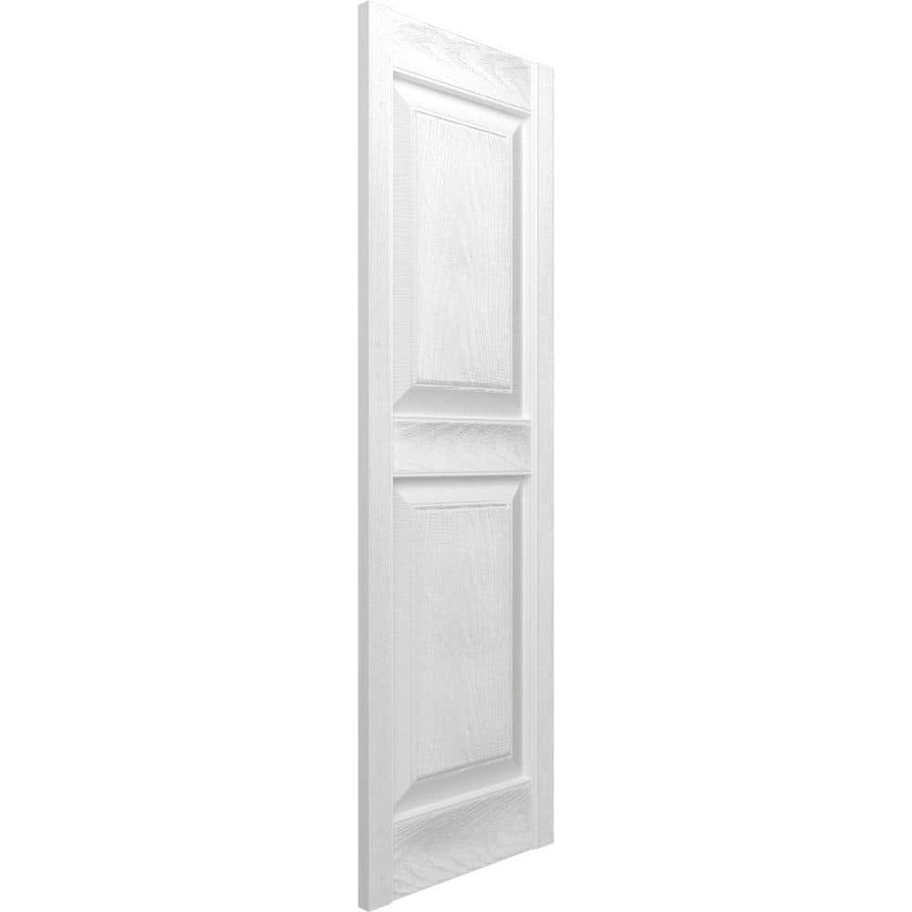White Raised Panel Vinyl Decorative Shutters, 14.75 x 31 inches