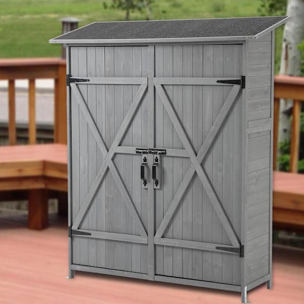 5 ft. W x 2 ft. D Outdoor Wooden Storage Shed, Tool Storage Cabinet, Lockable Door/Detachable Shelves, Gray (10 sq. ft.)