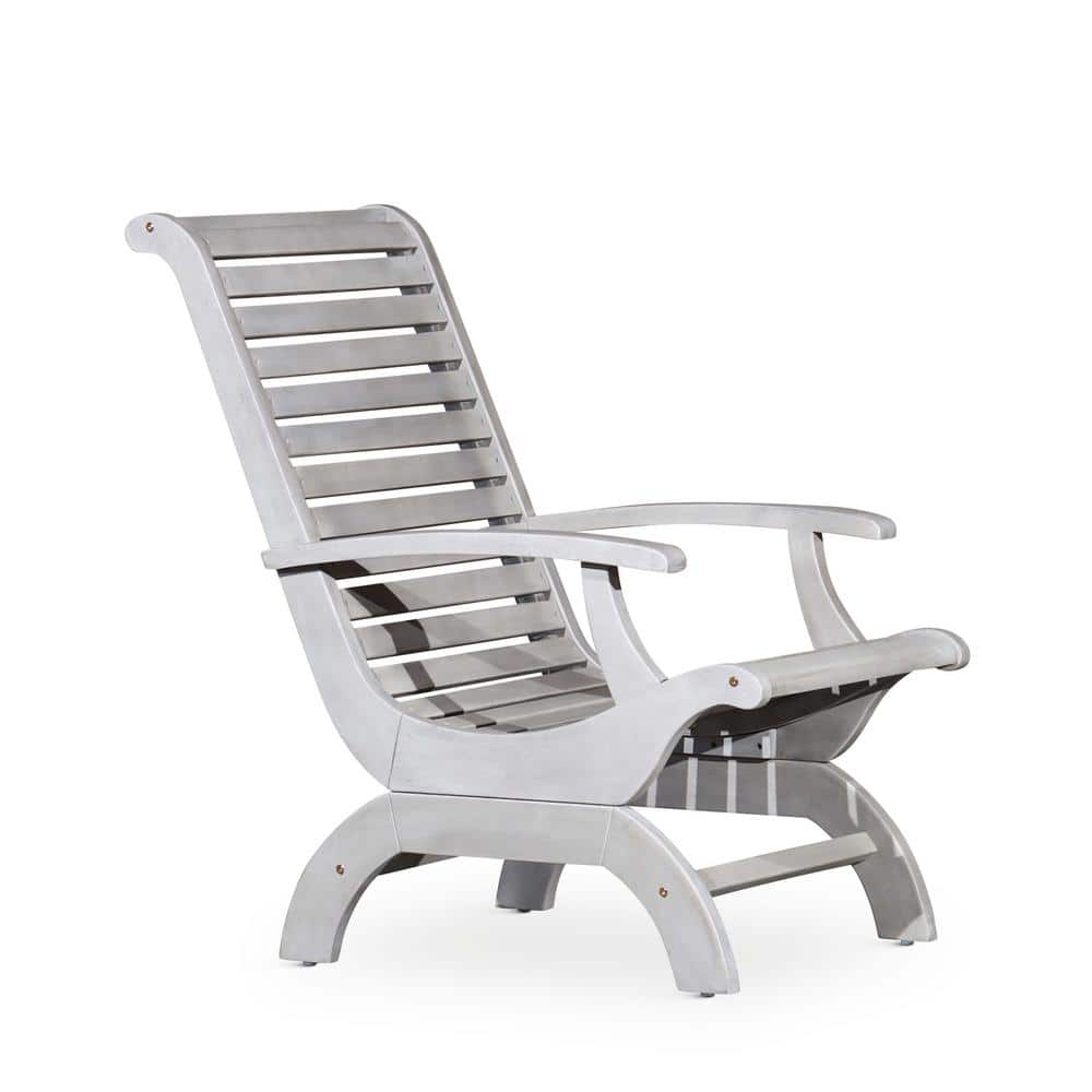 Silver Gray Solid Wood Outdoor Lounge Armchair