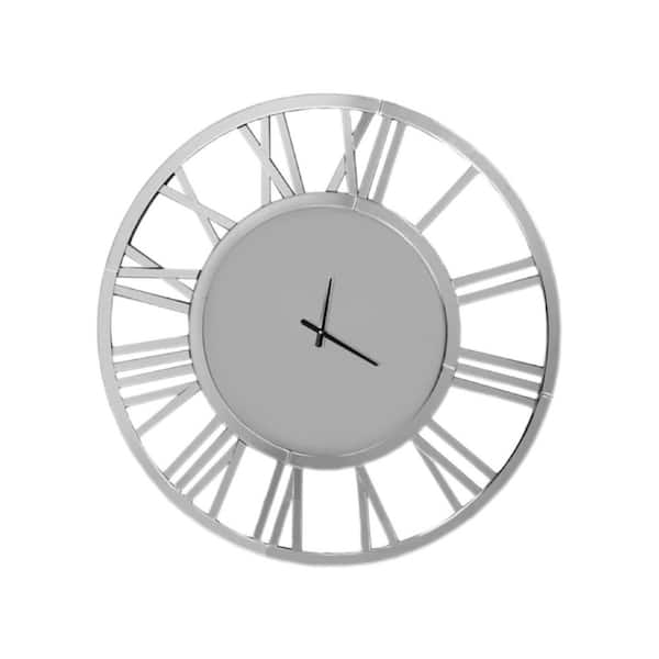 Unbranded Elegant 24 in. Silver Round Mirrored Roman Numeral Decorative Wall Clock with Vintage Silver Roman Numeral Black Pointer