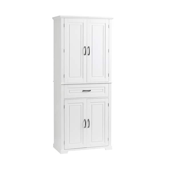BAYA 30 in. W x 16 in. D x 72 in. H White Wooden Storage Linen Cabinet with Four Doors for Bathroom