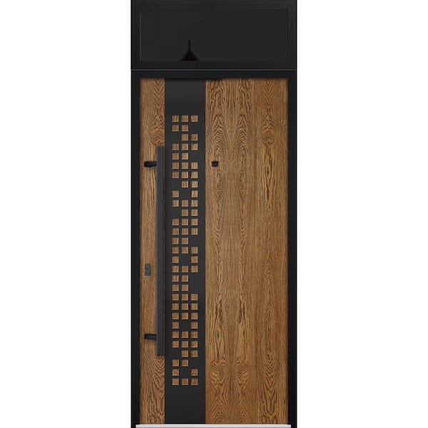 6678 36 in. x 96 in. Right-hand/Inswing Transom Natural Oak Steel Prehung Front Door with Hardware