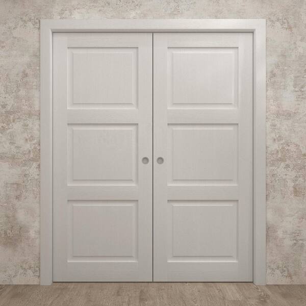 Sartodoors 60 in. x 80 in. Painted White Oak Solid Wood Double