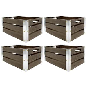 11.75 in. x 8 in. Project Craft Dark Rustic Wood Crate with Metal Edges for Storage Decor and Crafts (4-Pack)