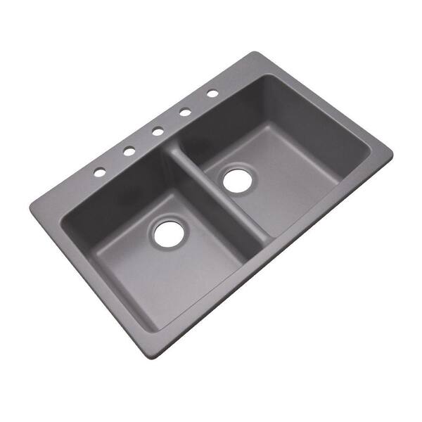 Mont Blanc Waterbrook Dual Mount Composite Granite 33 in. 5-Hole Double Bowl Kitchen Sink in Grey