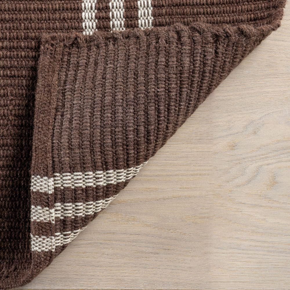 Handmade Dark Brown Wool Striped 10' x 14' Area Rug