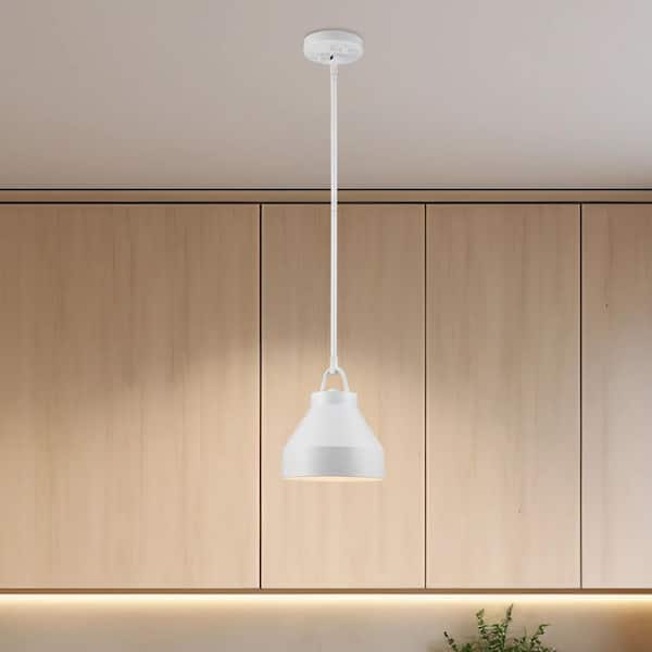 Bel Air Lighting Lowen 8.25 in. 1-Light White Pendant Light Fixture with White Metal Dome Shade