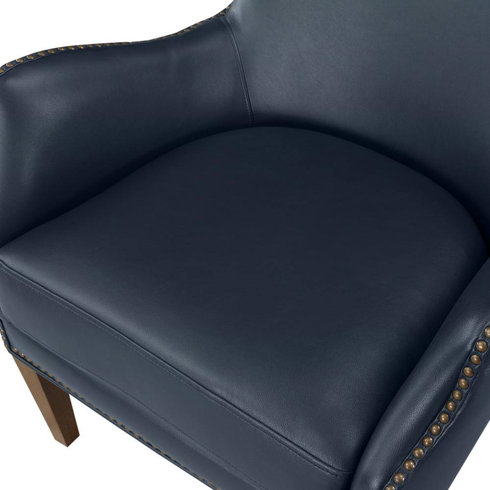 Midnight Blue Faux Leather Accent Chair with Wood Legs