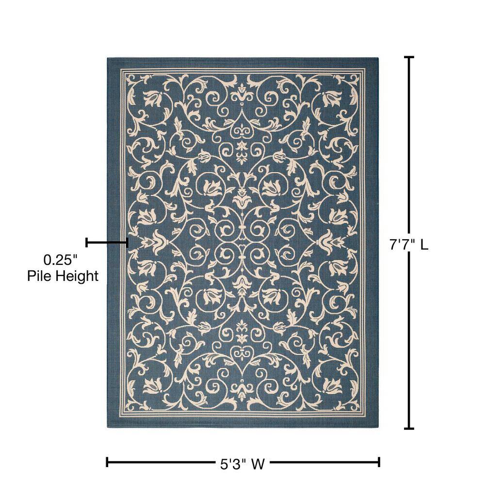 Navy and Beige Rectangular Synthetic Outdoor Area Rug
