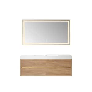Palencia 60 in. W x 20 in. D x 24 in. H Single Sink Bath Vanity in N.American Oak W/White Composite Stone Top and Mirror