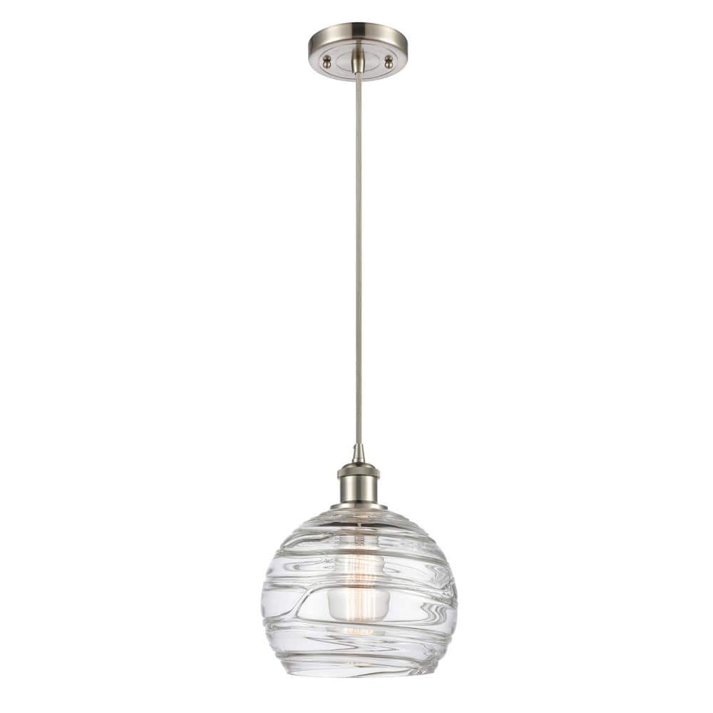 Athens Deco Swirl 1-Light Brushed Satin Nickel Clear Deco Swirl Shaded Pendant Light with Clear Deco Swirl Glass Shade -  Innovations, 516-1P-SN-G121