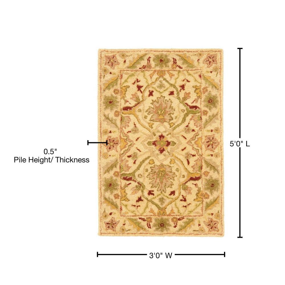 Elegant Ivory Wool 3' x 5' Hand-Tufted Rectangular Area Rug