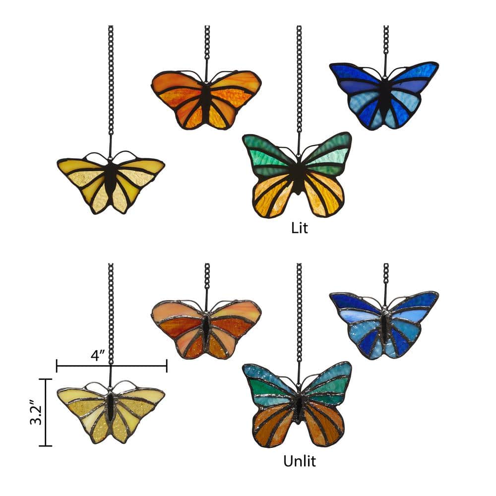 Colorful Stained Glass Butterfly Window Panel Set