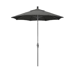 7.5 ft. Grey Aluminum Market Collar Tilt Crank Lift Patio Umbrella in Charcoal Sunbrella