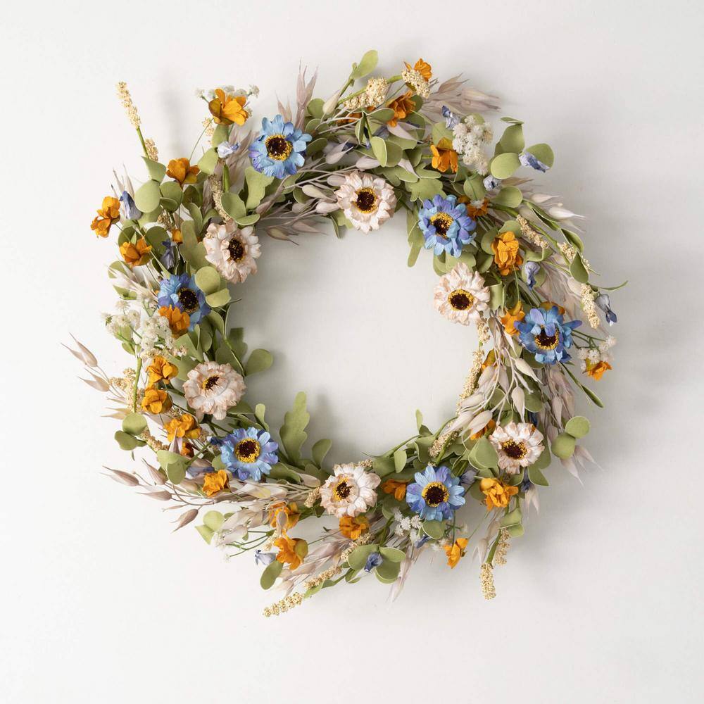 21.75" Multicolor Artificial Summer Wildflower Front Door Wreath