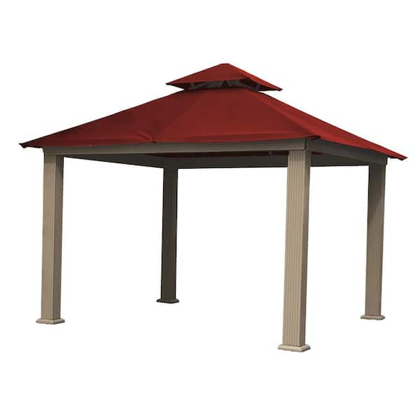 Unbranded 12 ft. x 12 ft. ACACIA Aluminum Gazebo with Red Canopy