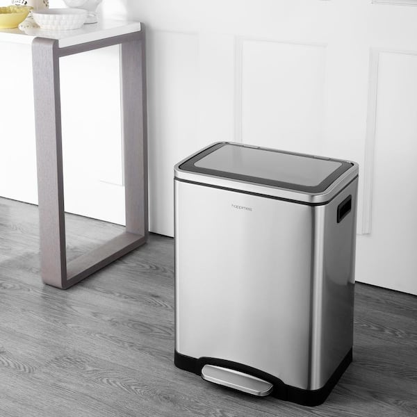 Elmo Rectangular 8 Gal. Double Bucket Trash Can with Soft-Close Lid