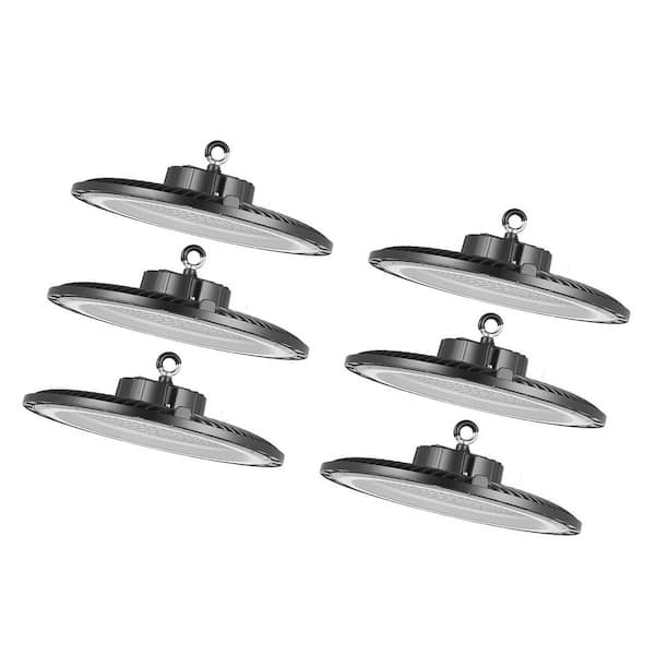 6 Pack LED High Bay Lights, 5000K 150W 21000LM Super Bright UFO LED Warehouse Shop Lights, IP65 Waterproof, Black