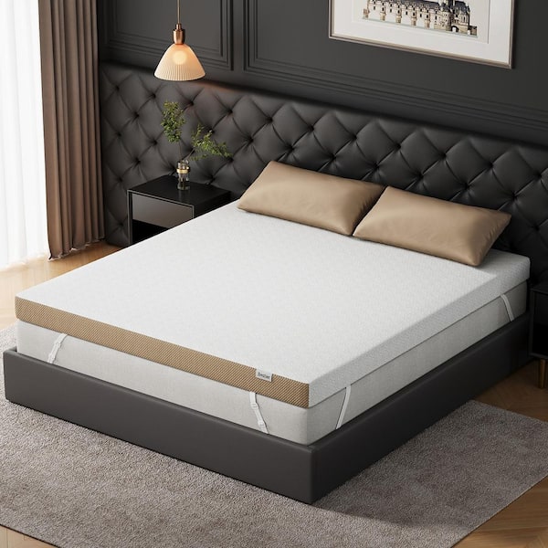 3 in. Queen Firm Cooling Memory Foam Mattress Topper with Removable Cover and Adjustable Straps, for Back Pain Relief