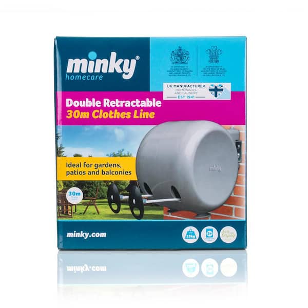 Minky 30m Retractable Wall Wash Line Outdoor Double Washing Clothes Line 2x15m 