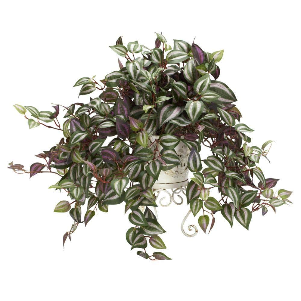 Lush Silk Wandering Jew in Elegant Metal Planter, 23" Tabletop Display