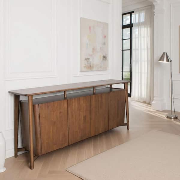 Viki Walnut Brown Wood 82.5 in. Sideboard Buffet Console with Shelves