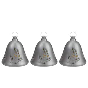 6.5 in. Musical Lighted Silver Bells Christmas Decorations Set of 3