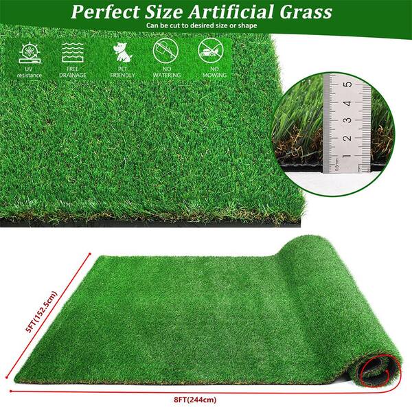 YOFE 5 ft. x 8 ft. Green Outdoor Artificial Grass Runner Rug Thick Realistic Artificial Turf Fake Grass 1.38 in. Pile Height