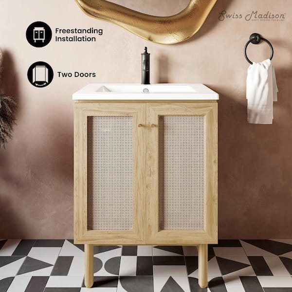 Classe 24 in. Freestanding Bathroom Vanity in Natural Oak with White Ceramic Sink Top