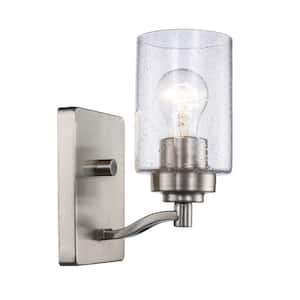 Simi 1-Light Brushed Nickel Indoor Wall Sconce Light Fixture with Seeded Glass Shade