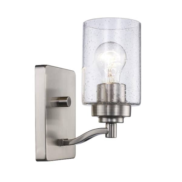 Bel Air Lighting Simi 1-Light Brushed Nickel Indoor Wall Sconce Light Fixture with Seeded Glass Shade