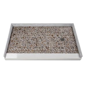Pre-Tiled 60 in. L x 36 in. W Alcove Shower Pan Base with Right-Hand Drain in Pebble Creme