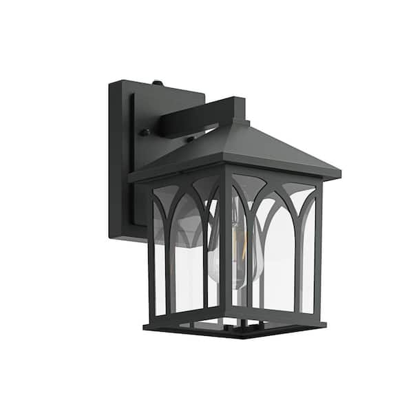 aiwen Modern 1-Light Black Dusk to Dawn Exterior Outdoor Barn Porch Light Fixture Wall Sconce with Clear Glass Shade