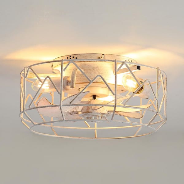 Breezary Sampson 12.5 in. Indoor White/Gold Low Profile Ceiling Fan with Light Kit and Remote Control Included