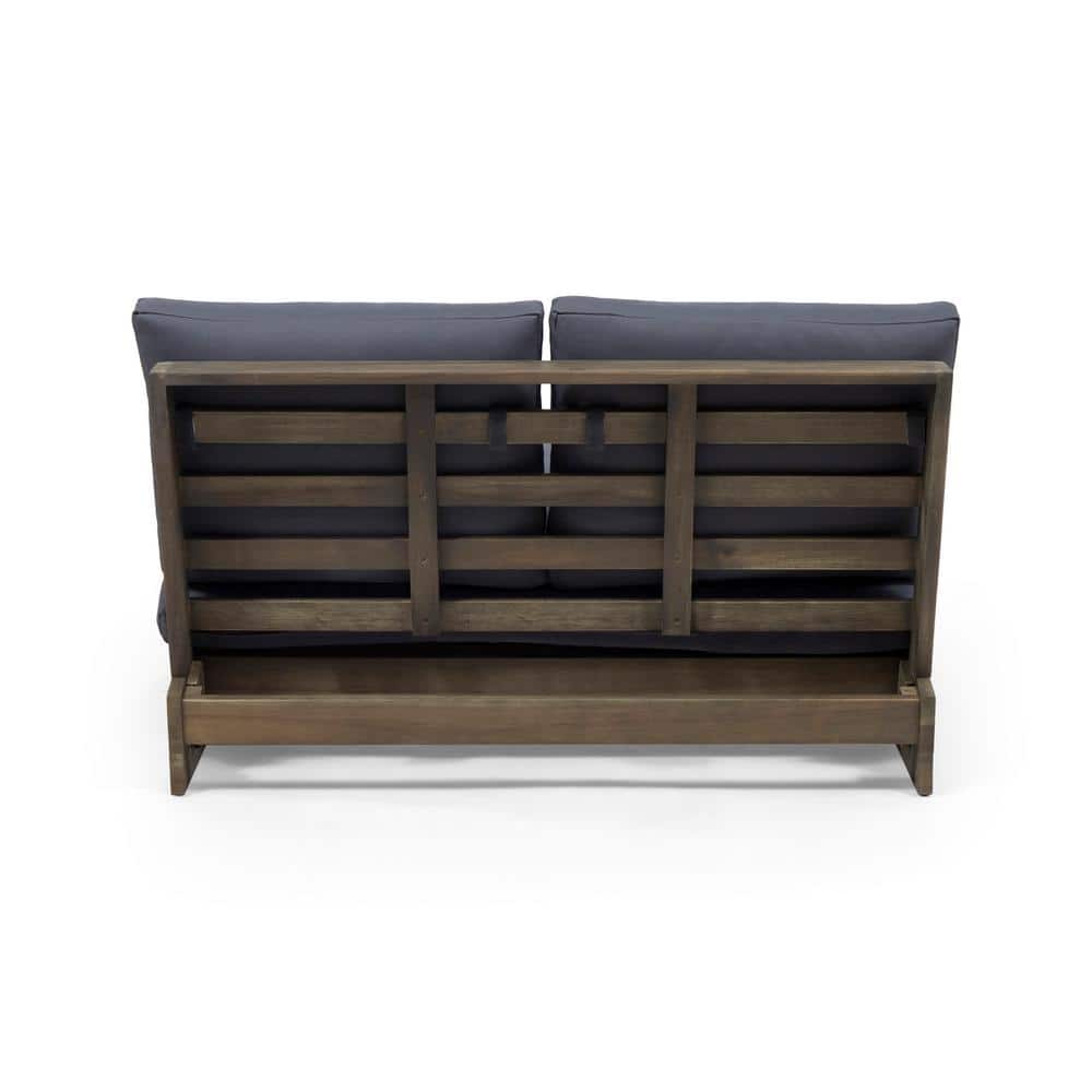 Sleek Grey Acacia Wood Loveseat with Water-Resistant Dark Grey Cushions