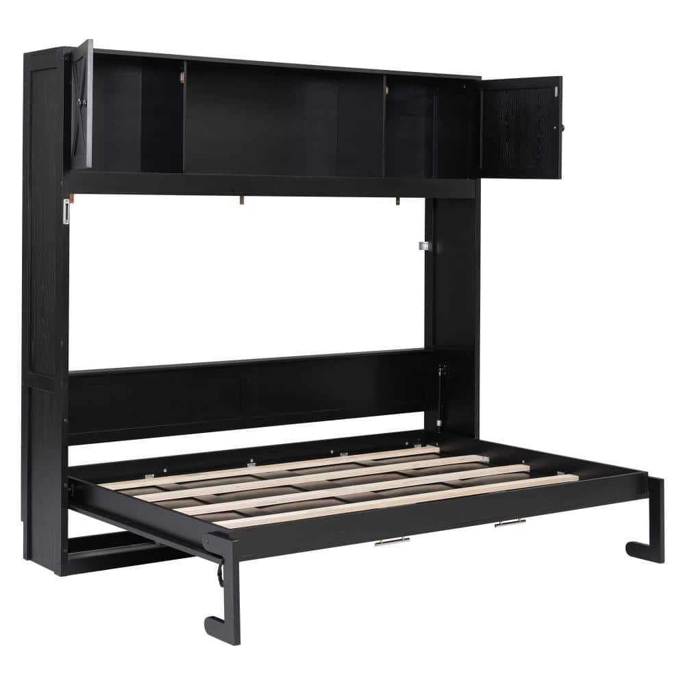Black Wood Frame Full Murphy Bed with Storage Cabinets and Space-Saving Design durable construction price history on PriceWatchPro