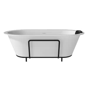 70.87 in. x 35.43 in. Stone Resin Solid Surface Freestanding Soaking Bathtub with Hose, Drain and Pillow in Matte White