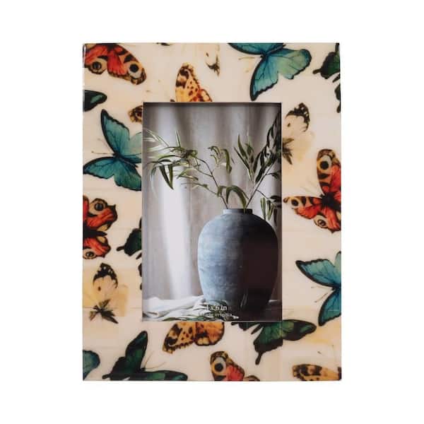Liv & Skye 4 in. x 6 in. Ivory Wood and Resin Butterflies Photo Frame